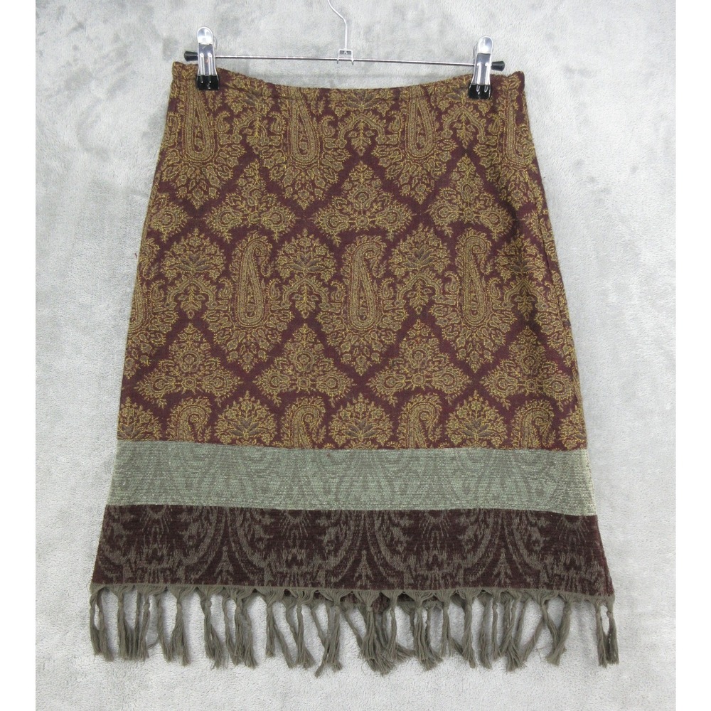Vintage J Jill Skirt Womens Size 2 Petite Paisley Fringe Wool Boho Western Zip